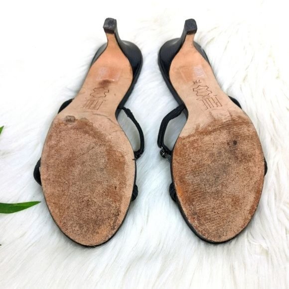 Pelle Moda Black Leather Beaded Kitten Heel Slides 7 y2k Club Special Occasion - Picture 7 of 8